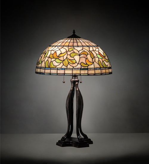 Meyda Tiffany Lighting 229126 Tiffany Turning Leaf Three Light Table Lamp Lamp Bronze / Dark