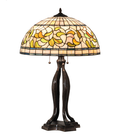 Meyda Tiffany Lighting 229126 Tiffany Turning Leaf Three Light Table Lamp Lamp Bronze / Dark