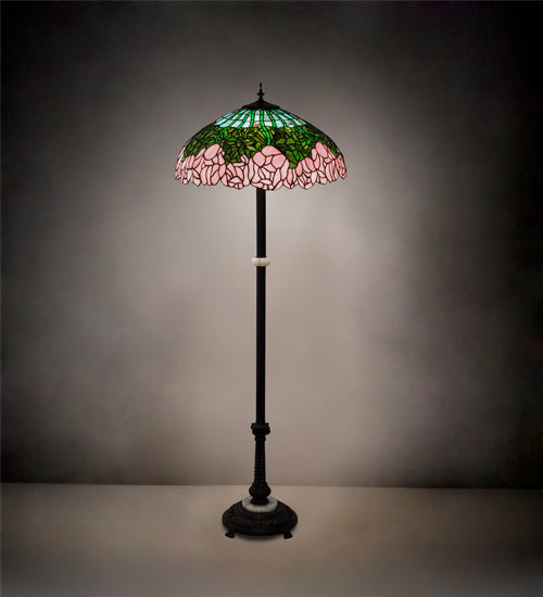 Meyda Tiffany Lighting 229130 Tiffany Cabbage Rose Three Light Floor Lamp Lamp Bronze / Dark