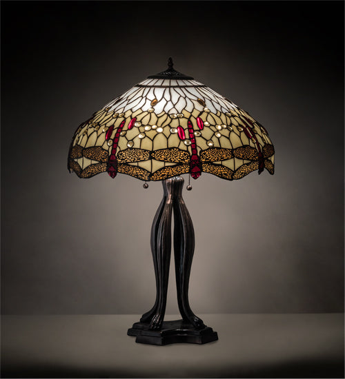 Meyda Tiffany Lighting 229133 Tiffany Hanginghead Dragonfly Three Light Table Lamp Lamp Bronze / Dark