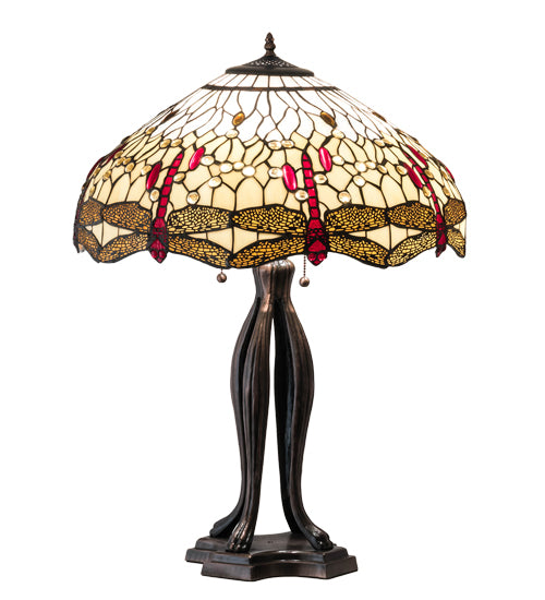 Meyda Tiffany Lighting 229133 Tiffany Hanginghead Dragonfly Three Light Table Lamp Lamp Bronze / Dark