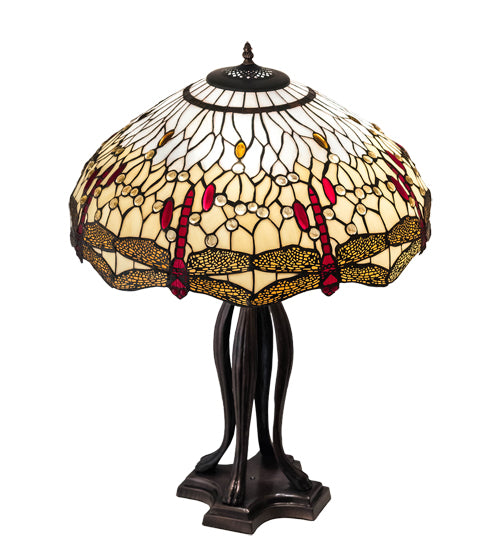 Meyda Tiffany Lighting 229133 Tiffany Hanginghead Dragonfly Three Light Table Lamp Lamp Bronze / Dark
