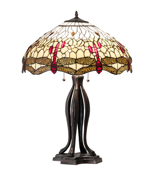 Meyda Tiffany Lighting 229133 Tiffany Hanginghead Dragonfly Three Light Table Lamp Lamp Bronze / Dark