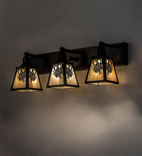 Meyda Tiffany Winter Pine 230172 Bath Vanity Light 28 in. wide - Craftsman Brown,Oil Rubbed Bronze