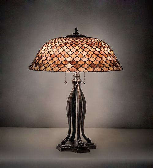Meyda Tiffany Lighting 230385 Fishscale Three Light Table Lamp Lamp Bronze / Dark