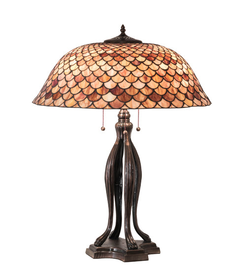 Meyda Tiffany Lighting 230385 Fishscale Three Light Table Lamp Lamp Bronze / Dark