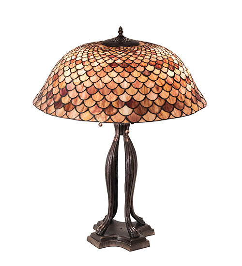 Meyda Tiffany Lighting 230385 Fishscale Three Light Table Lamp Lamp Bronze / Dark