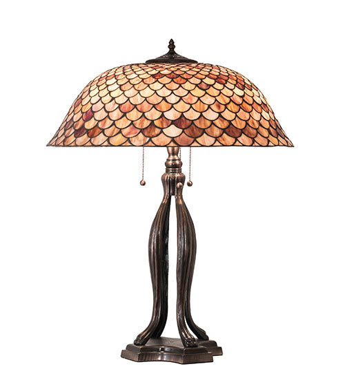 Meyda Tiffany Lighting 230385 Fishscale Three Light Table Lamp Lamp Bronze / Dark