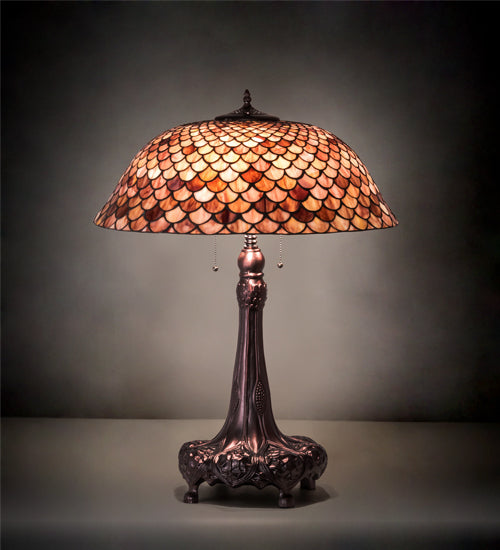 Meyda Tiffany Lighting 230408 Fishscale Three Light Table Lamp Lamp Bronze / Dark