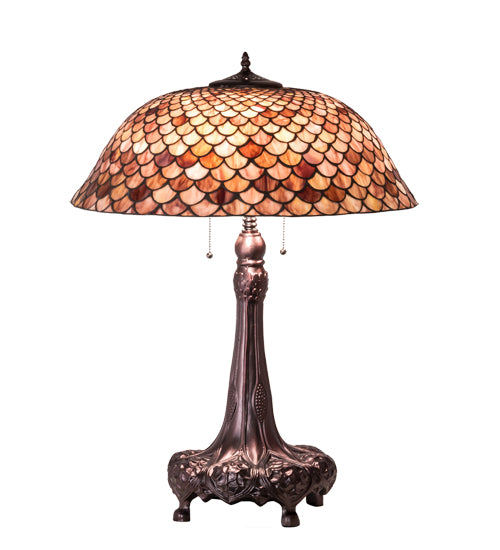 Meyda Tiffany Lighting 230408 Fishscale Three Light Table Lamp Lamp Bronze / Dark