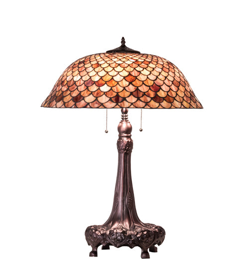 Meyda Tiffany Lighting 230408 Fishscale Three Light Table Lamp Lamp Bronze / Dark