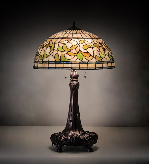 Meyda Tiffany Lighting 230449 Tiffany Turning Leaf Three Light Table Lamp Lamp Bronze / Dark