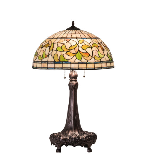 Meyda Tiffany Lighting 230449 Tiffany Turning Leaf Three Light Table Lamp Lamp Bronze / Dark