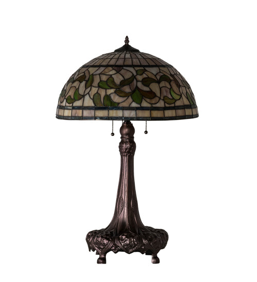 Meyda Tiffany Lighting 230449 Tiffany Turning Leaf Three Light Table Lamp Lamp Bronze / Dark