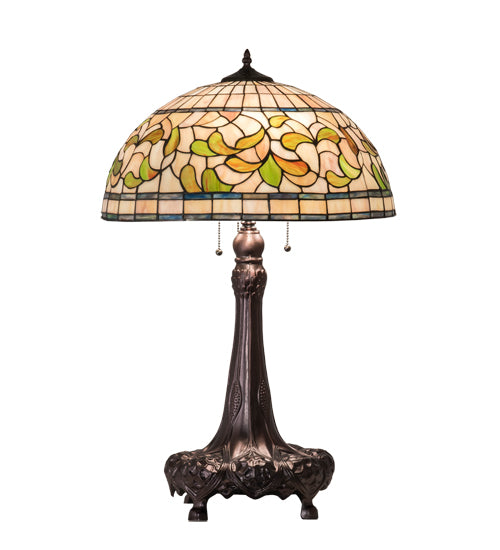 Meyda Tiffany Lighting 230449 Tiffany Turning Leaf Three Light Table Lamp Lamp Bronze / Dark