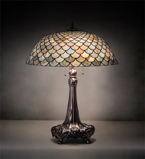 Meyda Tiffany Lighting 230462 Tiffany Fishscale Three Light Table Lamp Lamp Bronze / Dark
