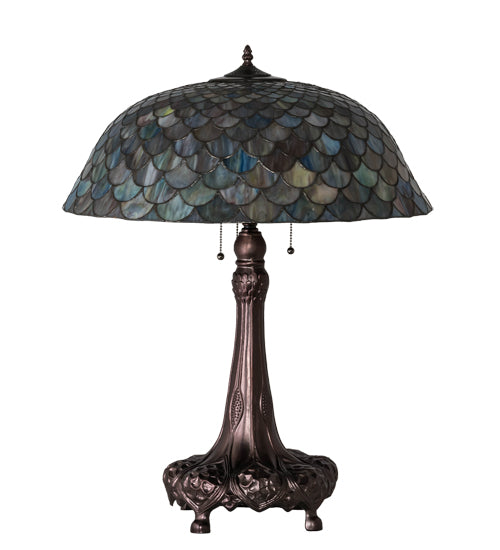 Meyda Tiffany Lighting 230462 Tiffany Fishscale Three Light Table Lamp Lamp Bronze / Dark