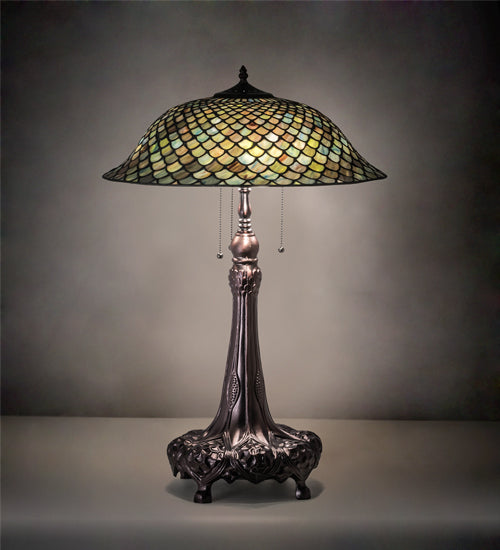 Meyda Tiffany Lighting 230465 Tiffany Fishscale Three Light Table Lamp Lamp Bronze / Dark