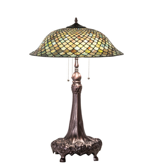 Meyda Tiffany Lighting 230465 Tiffany Fishscale Three Light Table Lamp Lamp Bronze / Dark