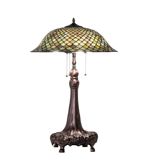 Meyda Tiffany Lighting 230465 Tiffany Fishscale Three Light Table Lamp Lamp Bronze / Dark