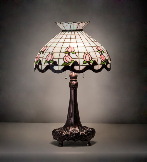 Meyda Tiffany Lighting 230471 Roseborder Three Light Table Lamp Lamp Bronze / Dark