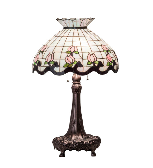 Meyda Tiffany Lighting 230471 Roseborder Three Light Table Lamp Lamp Bronze / Dark