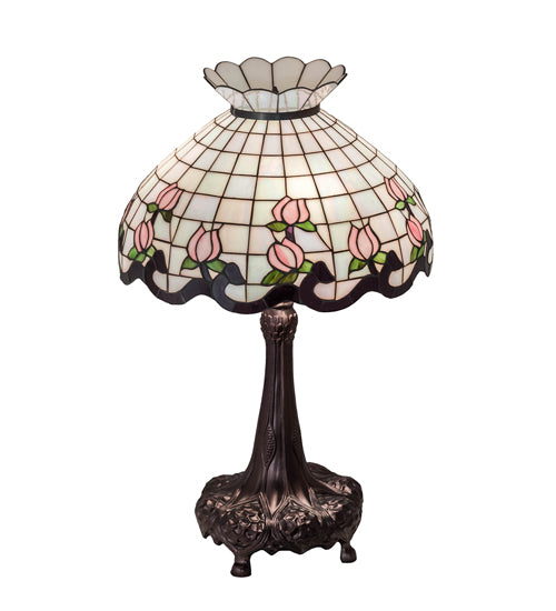 Meyda Tiffany Lighting 230471 Roseborder Three Light Table Lamp Lamp Bronze / Dark