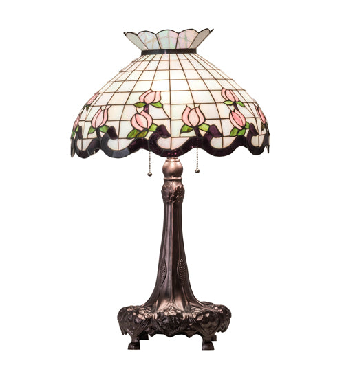 Meyda Tiffany Lighting 230471 Roseborder Three Light Table Lamp Lamp Bronze / Dark