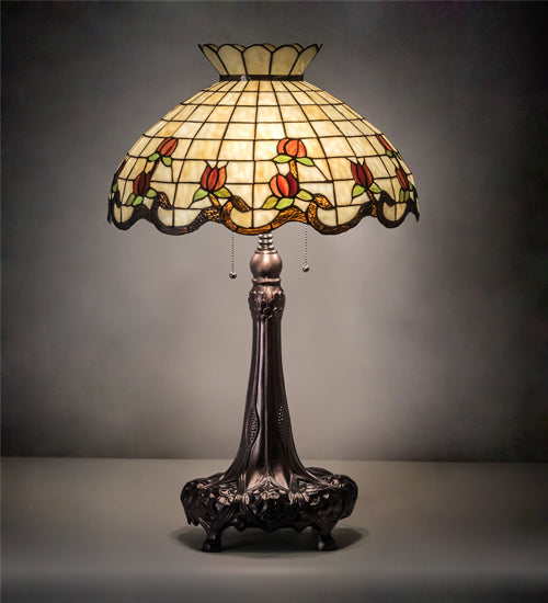 Meyda Tiffany Lighting 230473 Roseborder Three Light Table Lamp Lamp Bronze / Dark