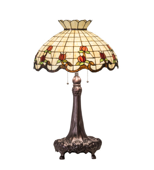 Meyda Tiffany Lighting 230473 Roseborder Three Light Table Lamp Lamp Bronze / Dark