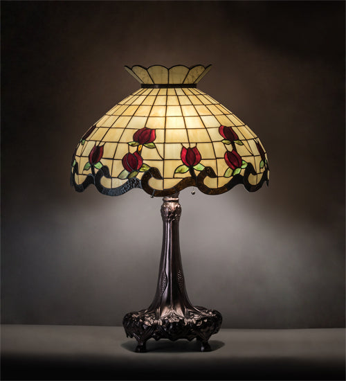 Meyda Tiffany Lighting 230474 Roseborder Three Light Table Lamp Lamp Bronze / Dark