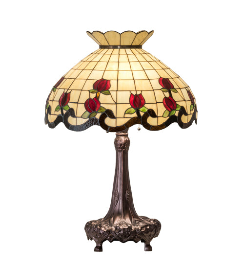 Meyda Tiffany Lighting 230474 Roseborder Three Light Table Lamp Lamp Bronze / Dark
