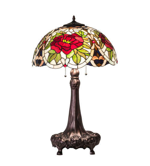 Meyda Tiffany Lighting 230476 Renaissance Rose Three Light Table Lamp Lamp Bronze / Dark