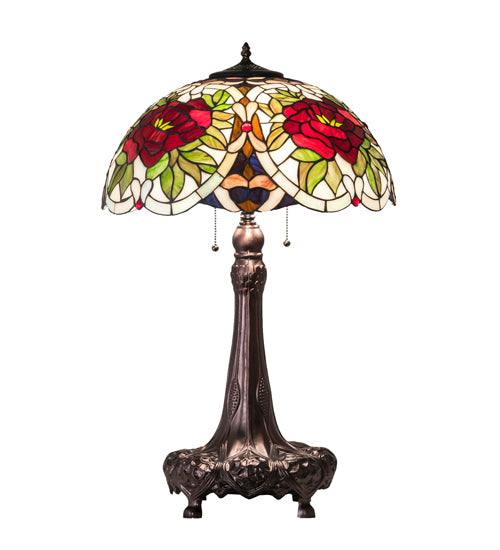 Meyda Tiffany Lighting 230476 Renaissance Rose Three Light Table Lamp Lamp Bronze / Dark