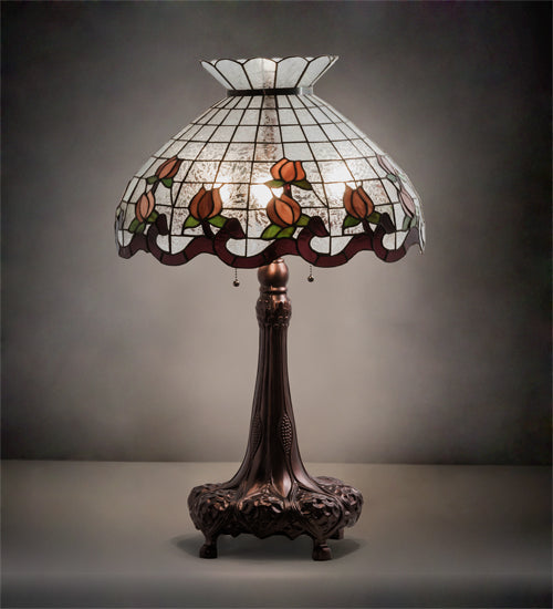 Meyda Tiffany Lighting 230639 Roseborder Three Light Table Lamp Lamp Bronze / Dark