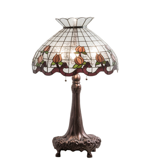 Meyda Tiffany Lighting 230639 Roseborder Three Light Table Lamp Lamp Bronze / Dark