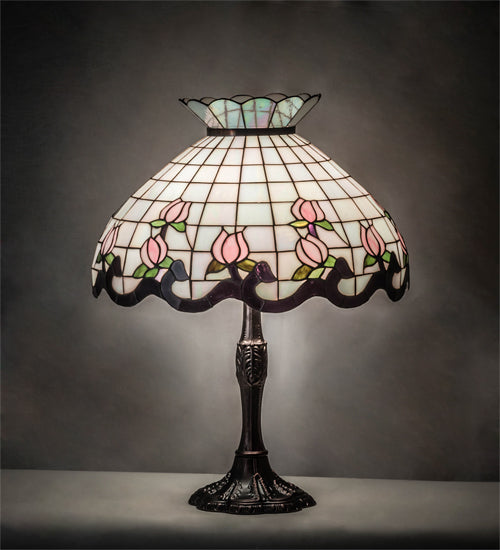 Meyda Tiffany Lighting 232791 Roseborder Three Light Table Lamp Lamp Bronze / Dark