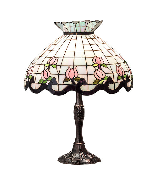 Meyda Tiffany Lighting 232791 Roseborder Three Light Table Lamp Lamp Bronze / Dark