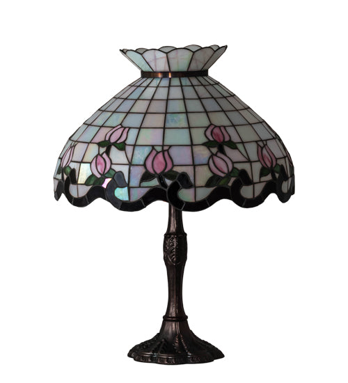 Meyda Tiffany Lighting 232791 Roseborder Three Light Table Lamp Lamp Bronze / Dark