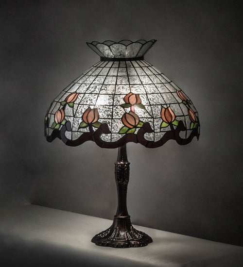 Meyda Tiffany Lighting 232794 Roseborder Three Light Table Lamp Lamp Bronze / Dark
