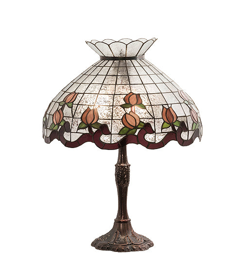 Meyda Tiffany Lighting 232794 Roseborder Three Light Table Lamp Lamp Bronze / Dark