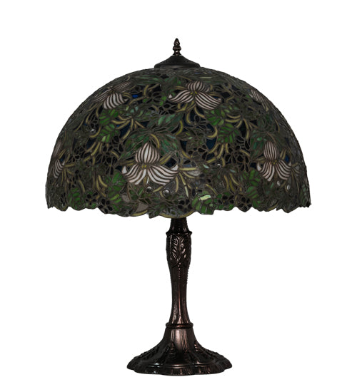 Meyda Tiffany Lighting 232797 Trillium & Violet Three Light Table Lamp Lamp Bronze / Dark
