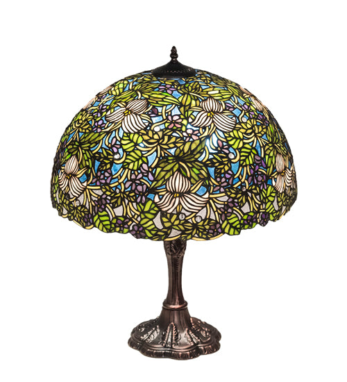 Meyda Tiffany Lighting 232797 Trillium & Violet Three Light Table Lamp Lamp Bronze / Dark