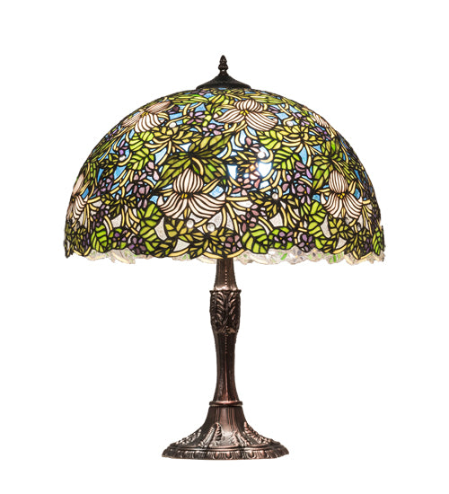 Meyda Tiffany Lighting 232797 Trillium & Violet Three Light Table Lamp Lamp Bronze / Dark