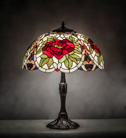 Meyda Tiffany Lighting 232798 Renaissance Rose Three Light Table Lamp Lamp Bronze / Dark