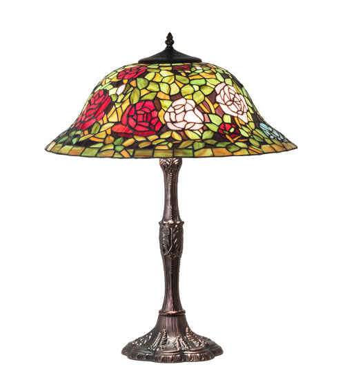 Meyda Tiffany Lighting 232799 Tiffany Rosebush Three Light Table Lamp Lamp Bronze / Dark