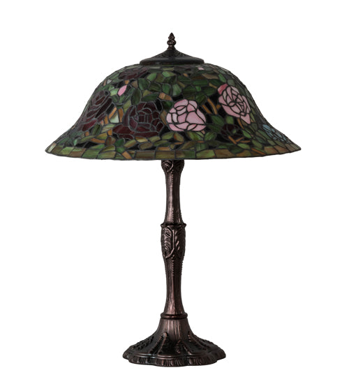 Meyda Tiffany Lighting 232799 Tiffany Rosebush Three Light Table Lamp Lamp Bronze / Dark