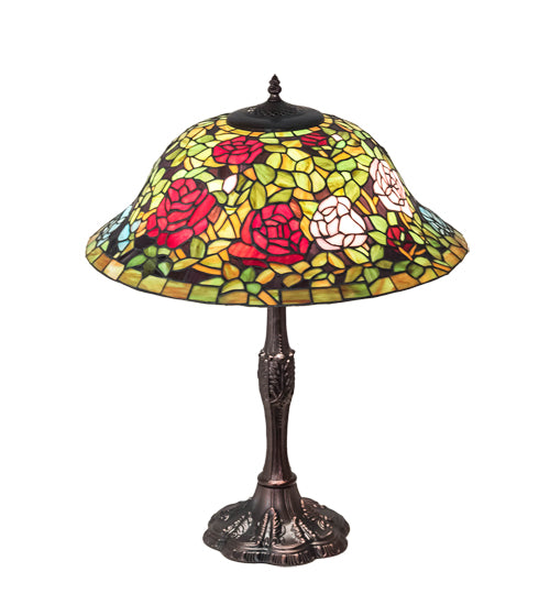Meyda Tiffany Lighting 232799 Tiffany Rosebush Three Light Table Lamp Lamp Bronze / Dark