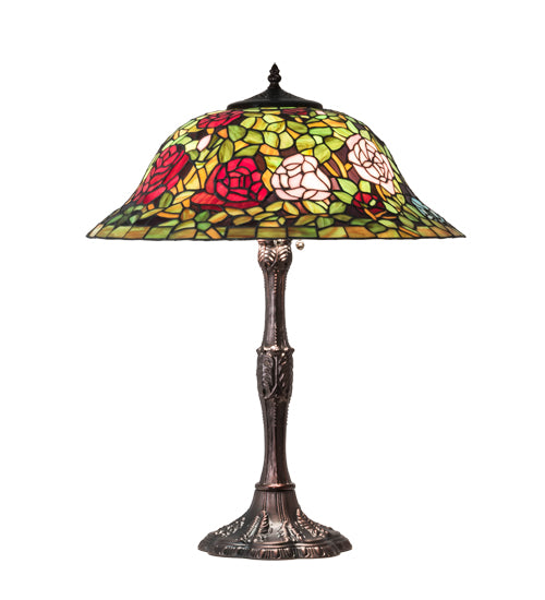 Meyda Tiffany Lighting 232799 Tiffany Rosebush Three Light Table Lamp Lamp Bronze / Dark