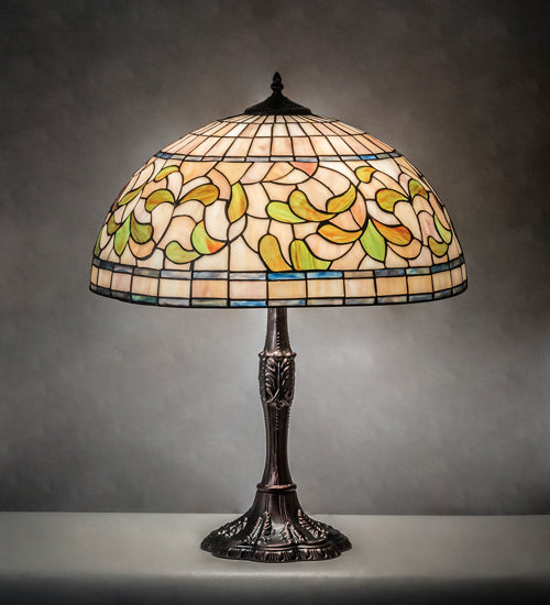 Meyda Tiffany Lighting 232800 Tiffany Turning Leaf Three Light Table Lamp Lamp Bronze / Dark